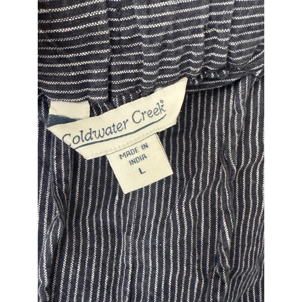 Coldwater Creek Navy Blue Pinstripe Linen Blend Drawstring Pants Large Mens